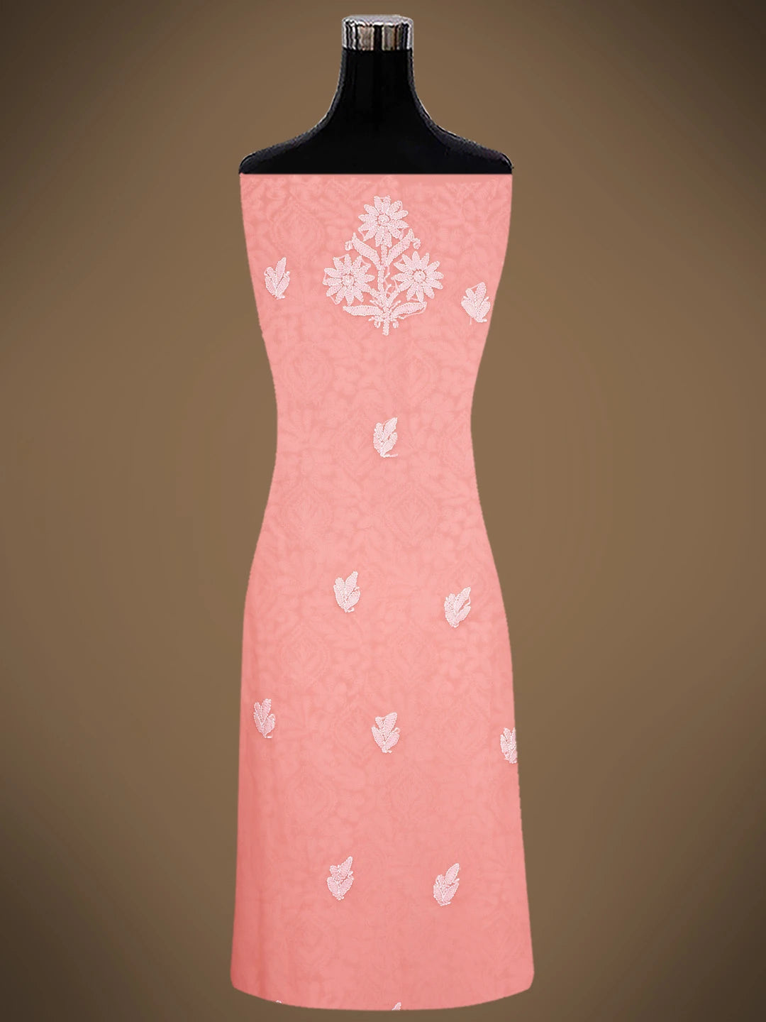 Ada Hand Embroidered Peach Georgette Lucknowi Chikankari Unstitched Suit Piece 01A836561