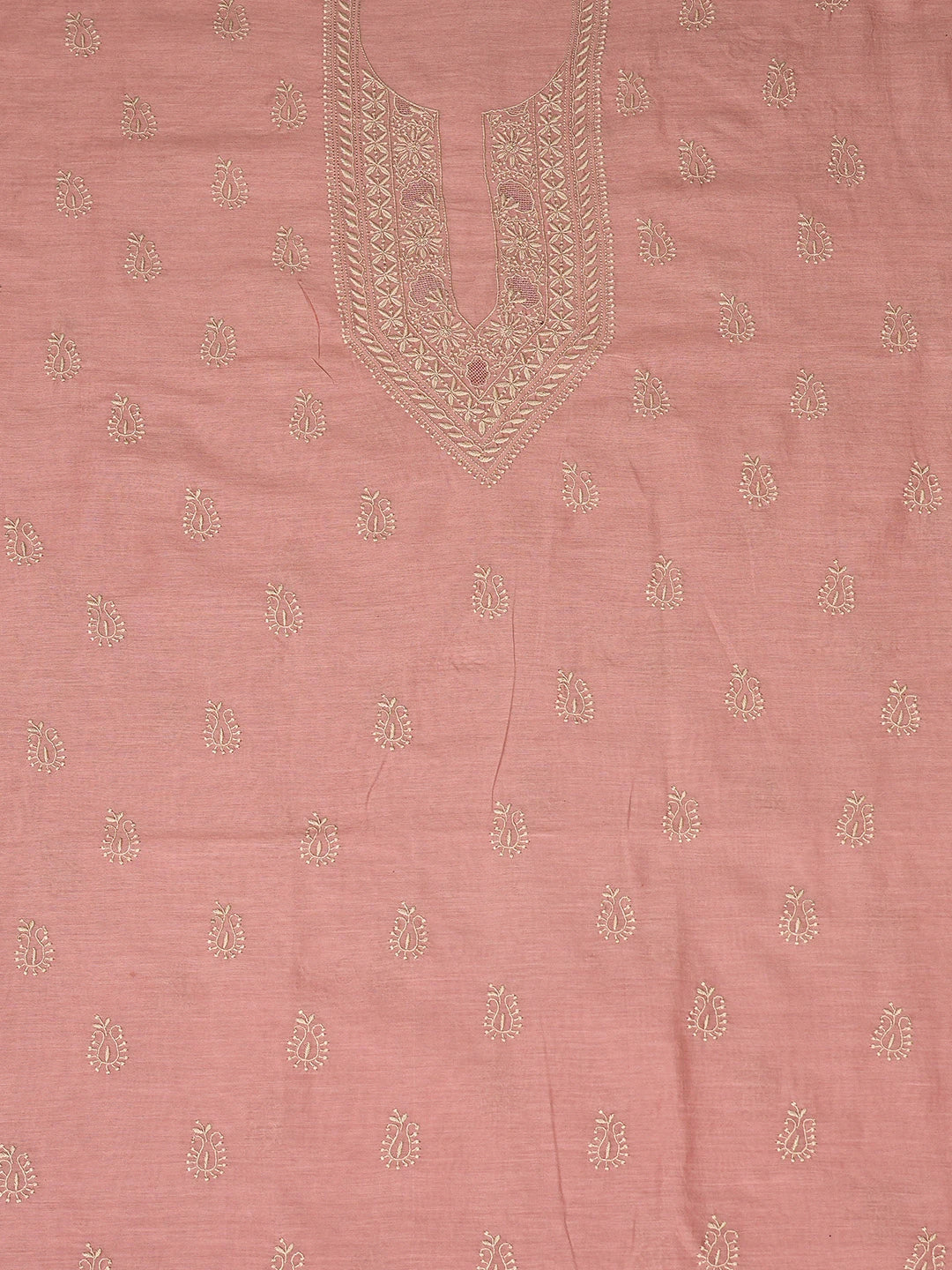 Ada Hand Embroidered Dusty Peach Chanderi Lucknowi Chikankari Unstitched Men's Kurta Piece 01A836846