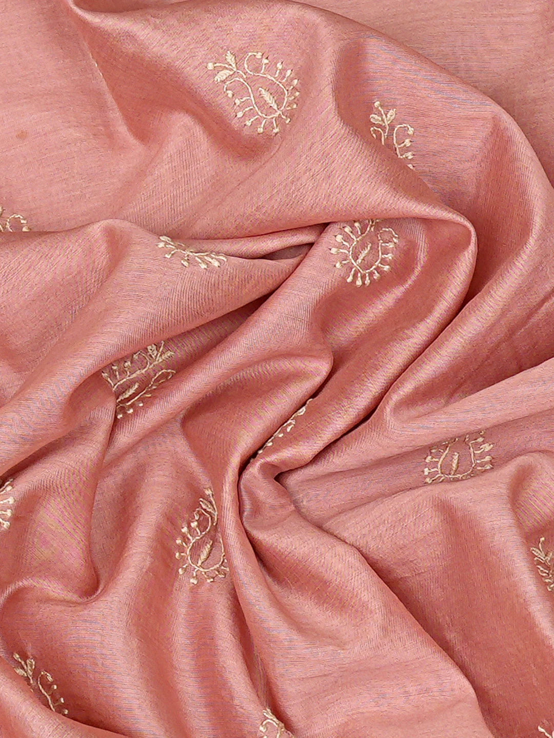 Ada Hand Embroidered Dusty Peach Chanderi Lucknowi Chikankari Unstitched Men's Kurta Piece 01A836846