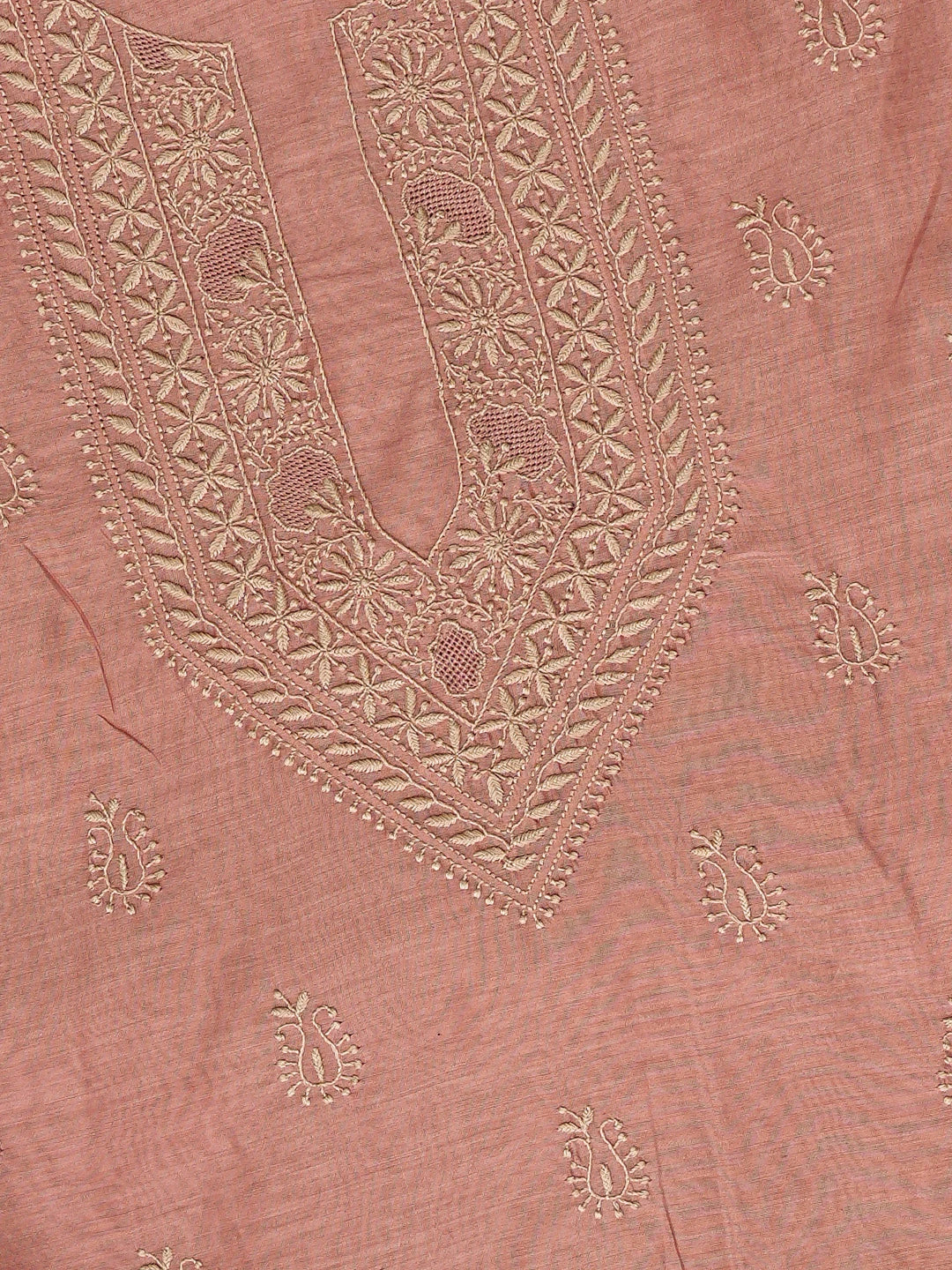 Ada Hand Embroidered Dusty Peach Chanderi Lucknowi Chikankari Unstitched Men's Kurta Piece 01A836846