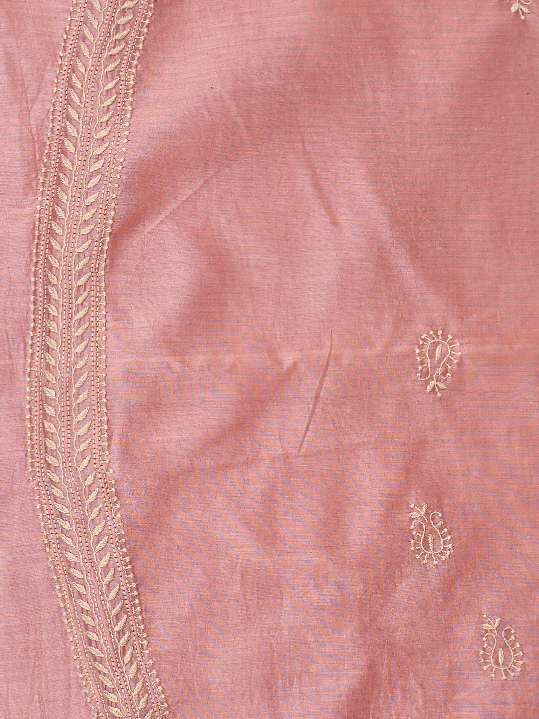 Ada Hand Embroidered Dusty Peach Chanderi Lucknowi Chikankari Unstitched Men's Kurta Piece 01A836846