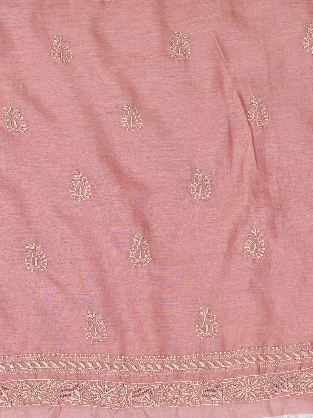 Ada Hand Embroidered Dusty Peach Chanderi Lucknowi Chikankari Unstitched Men's Kurta Piece 01A836846