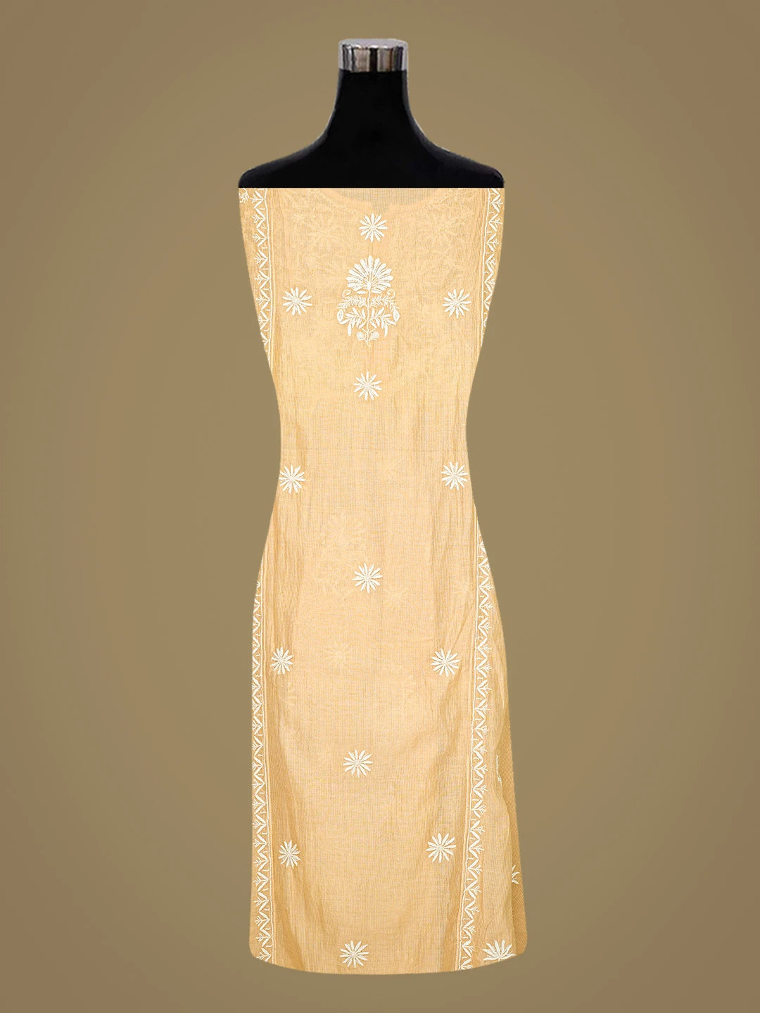 Ada Hand Embroidered Fawn Chanderi Lucknowi Chikankari Semi-Stitched Kurta Dupatta Set With Cutdana Work 01A749462