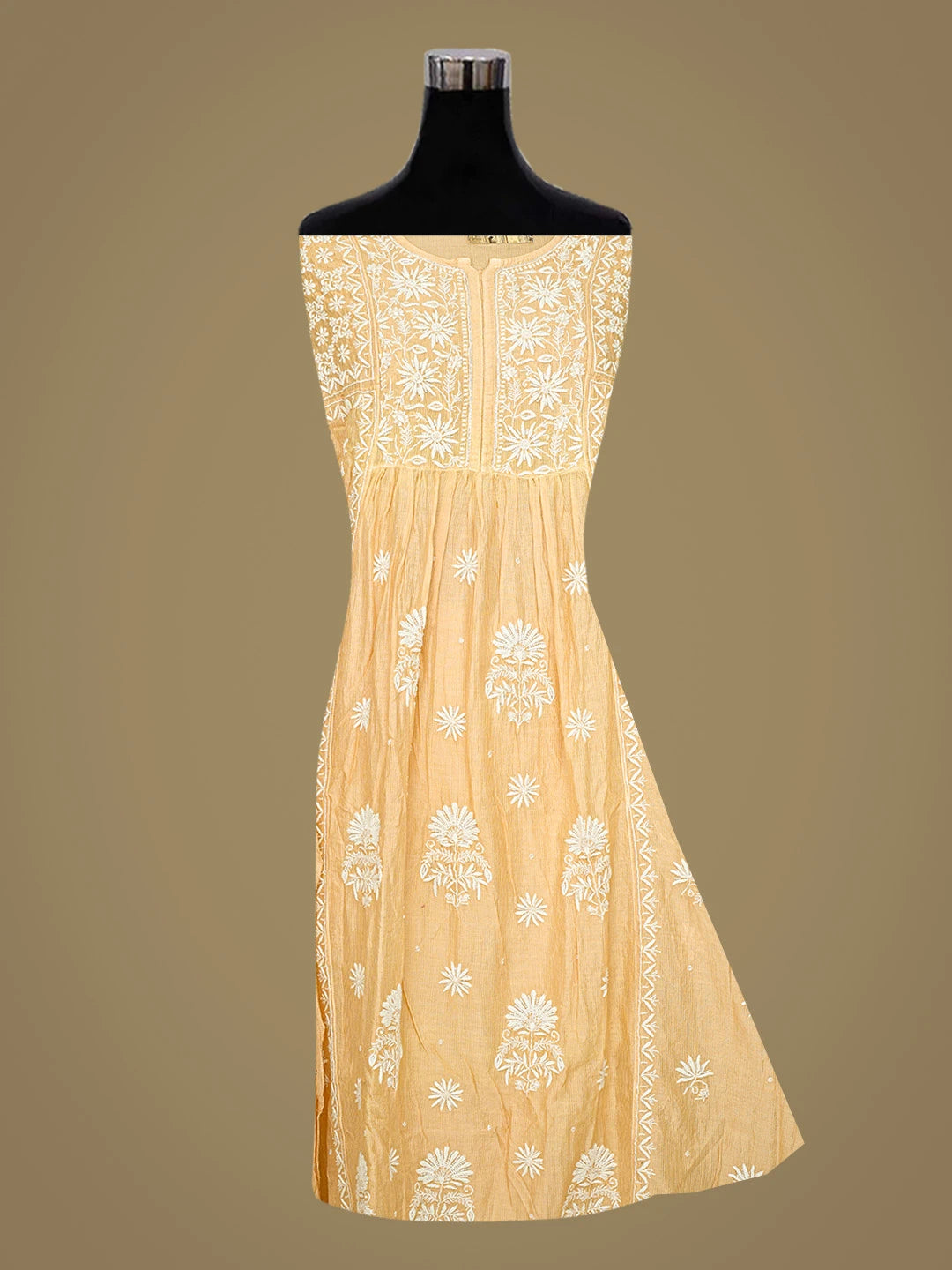 Ada Hand Embroidered Fawn Chanderi Lucknowi Chikankari Semi-Stitched Kurta Dupatta Set With Cutdana Work 01A749462