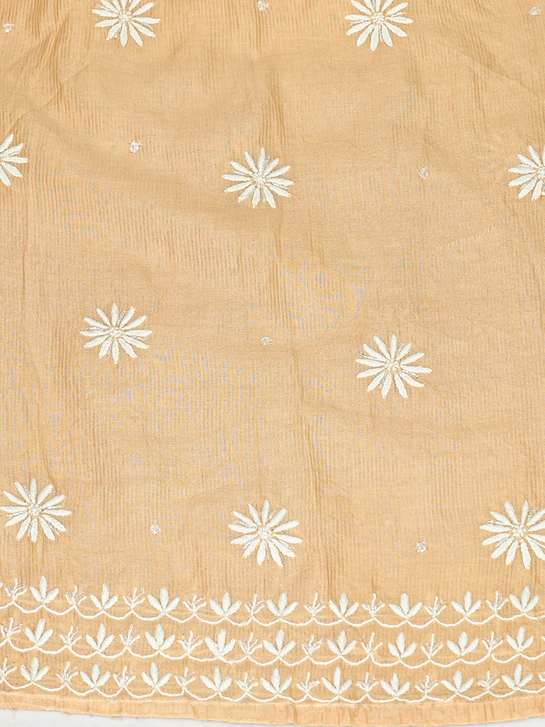 Ada Hand Embroidered Fawn Chanderi Lucknowi Chikankari Semi-Stitched Kurta Dupatta Set With Cutdana Work 01A749462