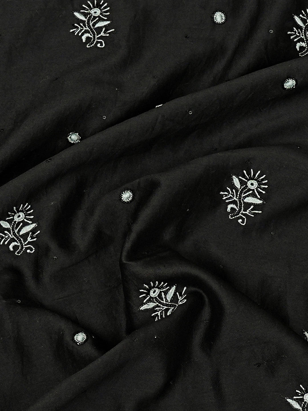 Ada Hand Embroidered Black Chanderi Lucknowi Chikankari Unstitched Men's Kurta Piece With Cutdana Work 01A707524