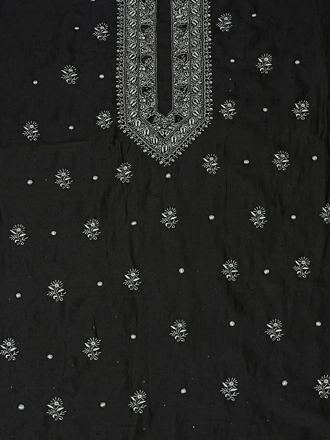 Ada Hand Embroidered Black Chanderi Lucknowi Chikankari Unstitched Men's Kurta Piece With Cutdana Work 01A707524
