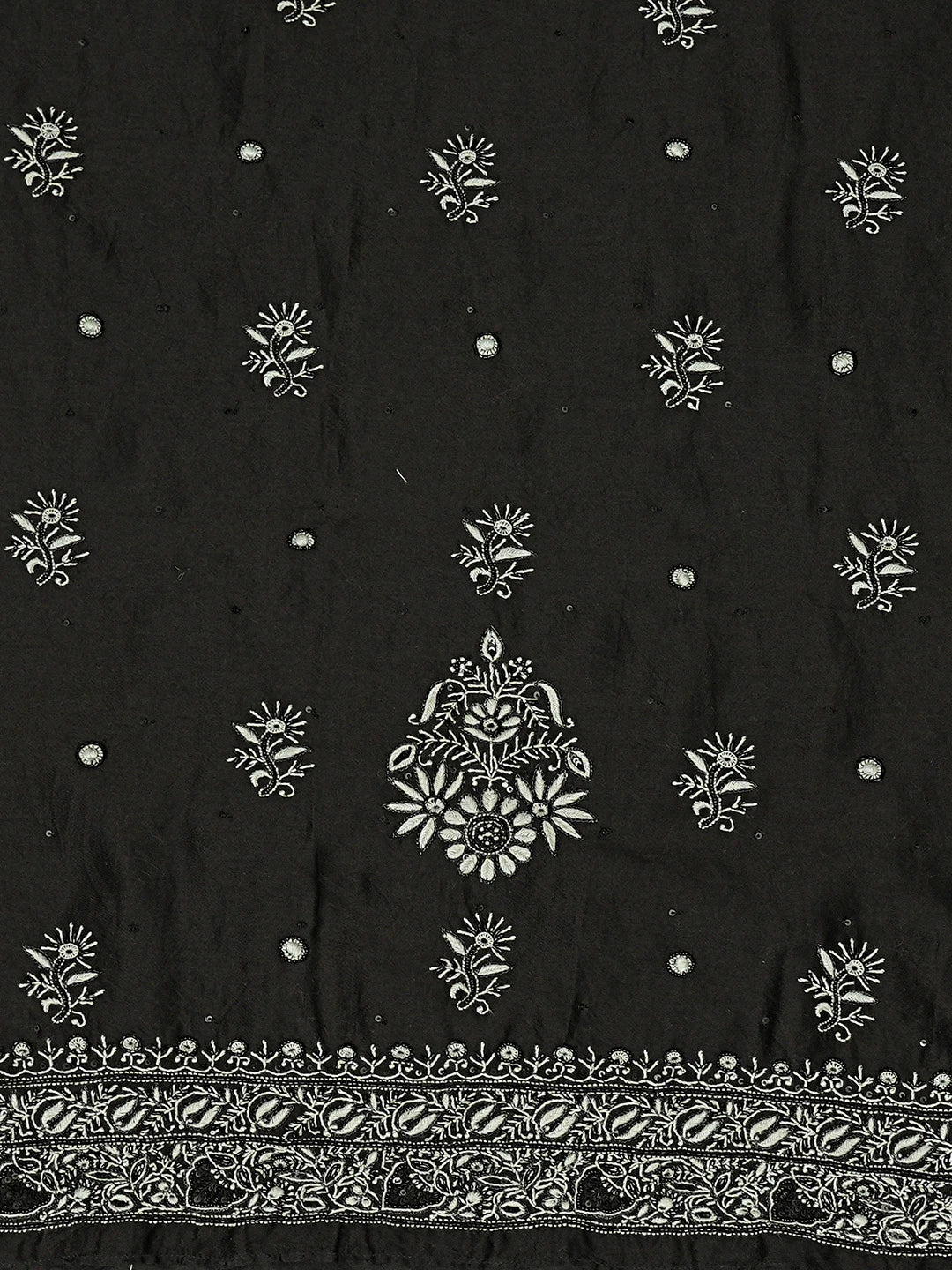 Ada Hand Embroidered Black Chanderi Lucknowi Chikankari Unstitched Men's Kurta Piece With Cutdana Work 01A707524