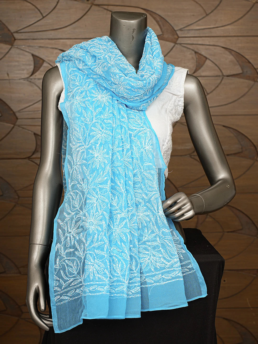 Ada Hand Embroidered Blue Georgette Lucknowi Chikankari Dupatta 01A791191