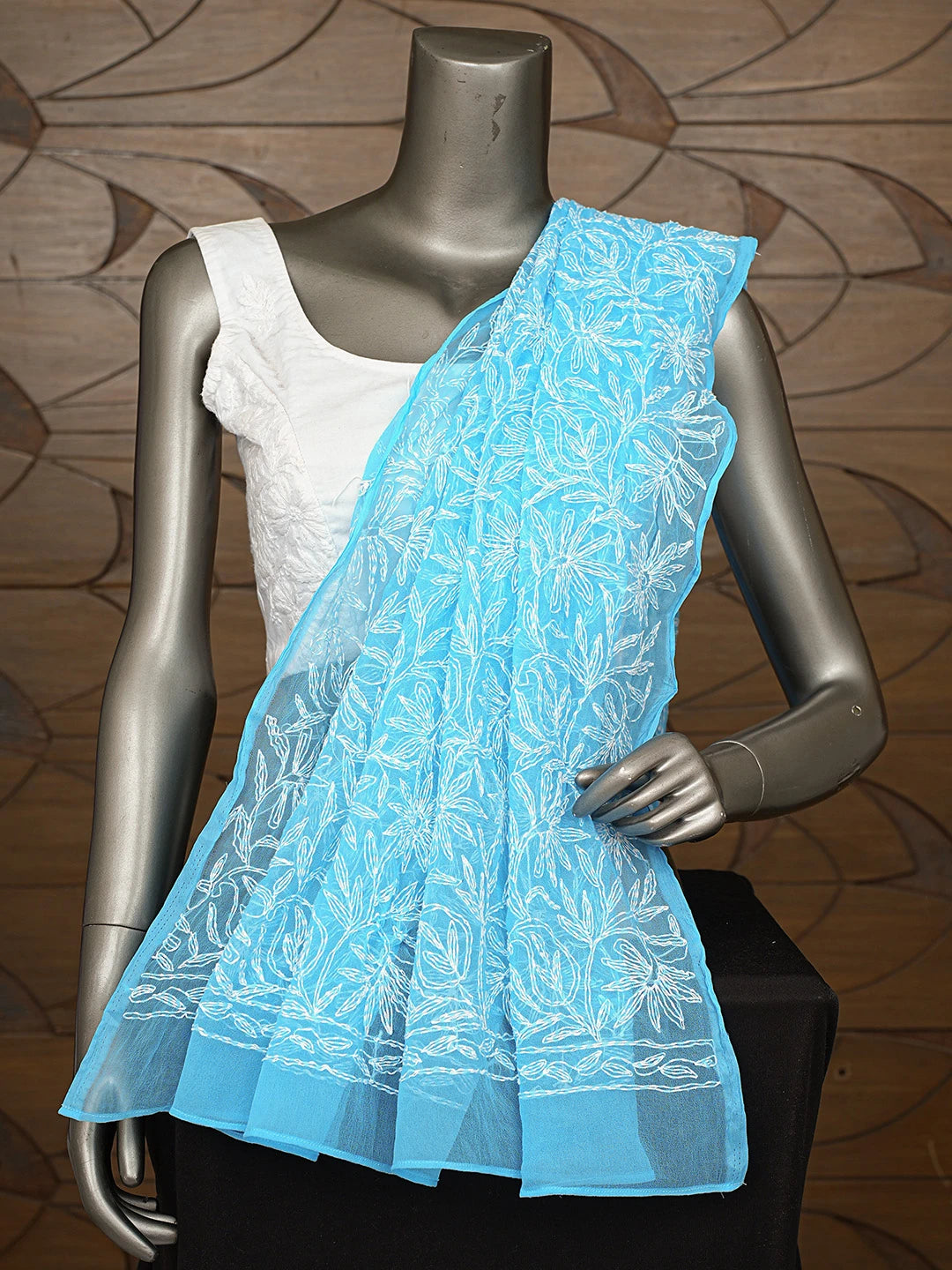 Ada Hand Embroidered Blue Georgette Lucknowi Chikankari Dupatta 01A791191