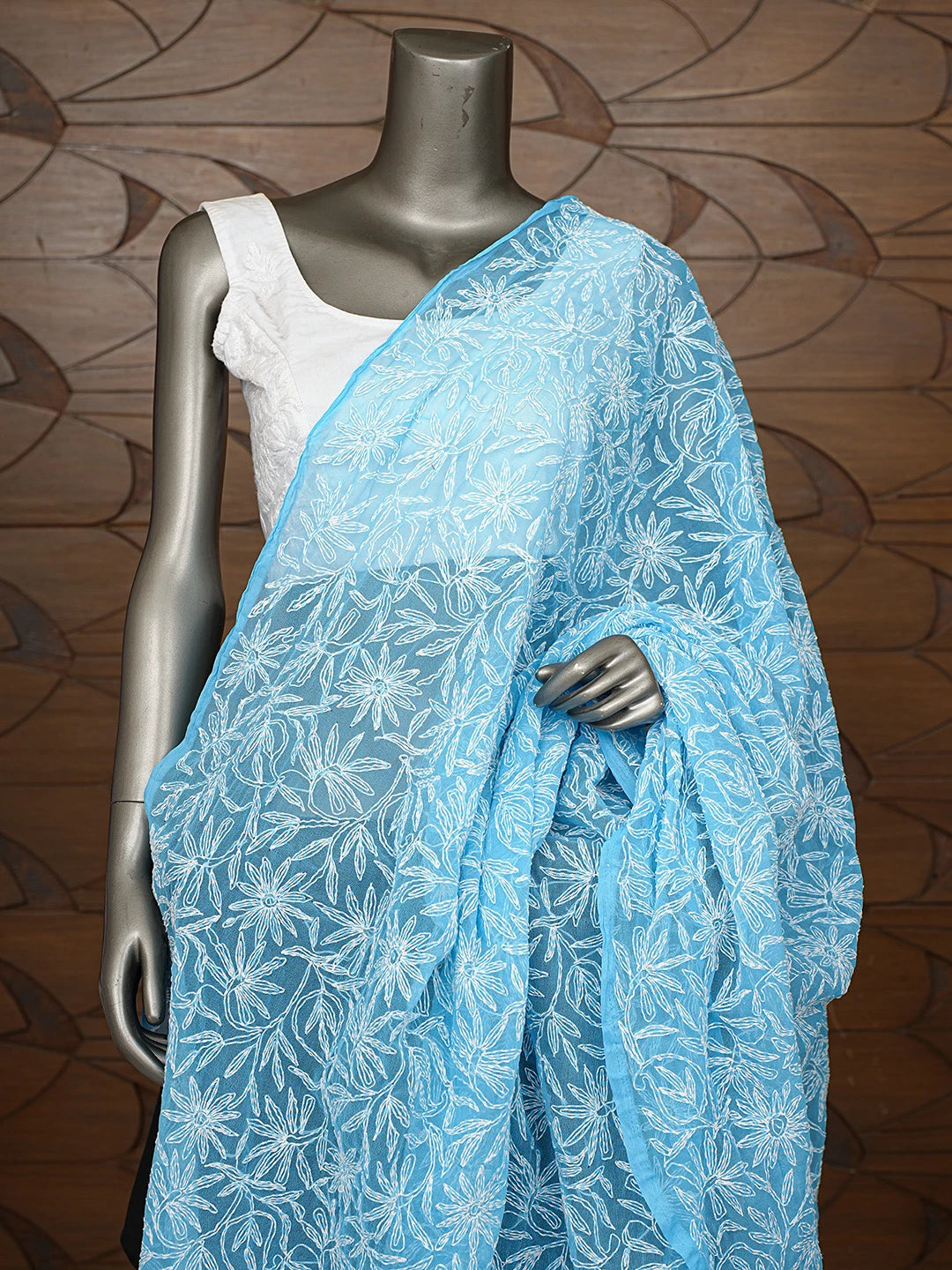 Ada Hand Embroidered Blue Georgette Lucknowi Chikankari Dupatta 01A791191