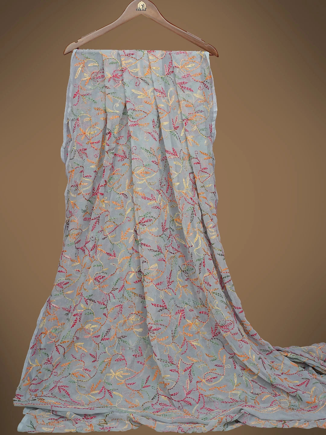 Ada Hand Embroidered Grey Georgette Lucknowi Chikankari Saree and Blouse 01A838105