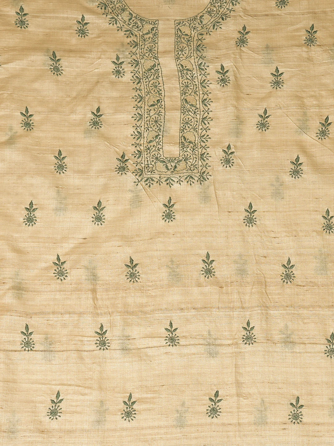 Ada Hand Embroidered Fawn Tussar Silk Lucknowi Chikankari Unstitched Men's Kurta Piece 01A708240