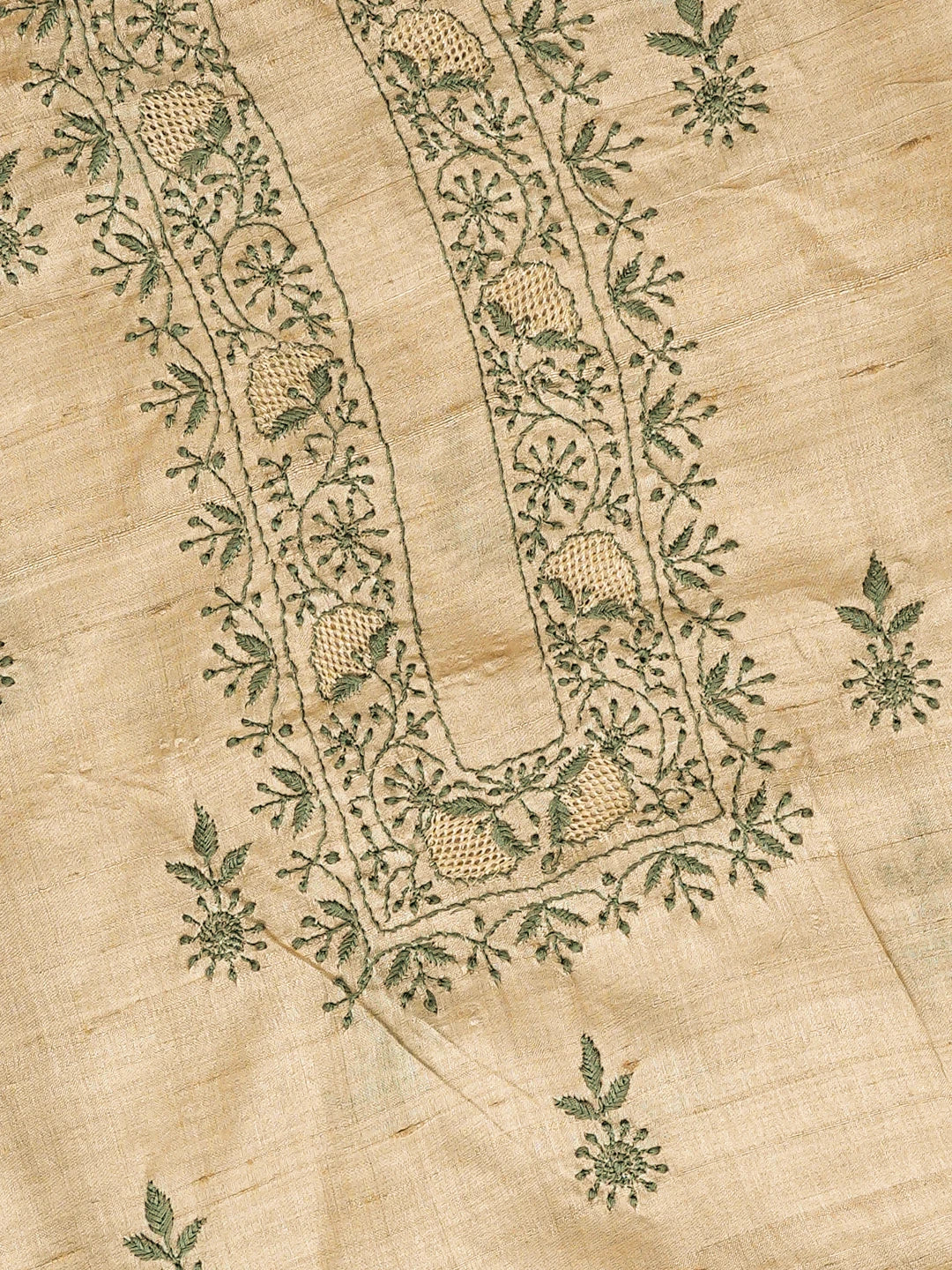 Ada Hand Embroidered Fawn Tussar Silk Lucknowi Chikankari Unstitched Men's Kurta Piece 01A708240