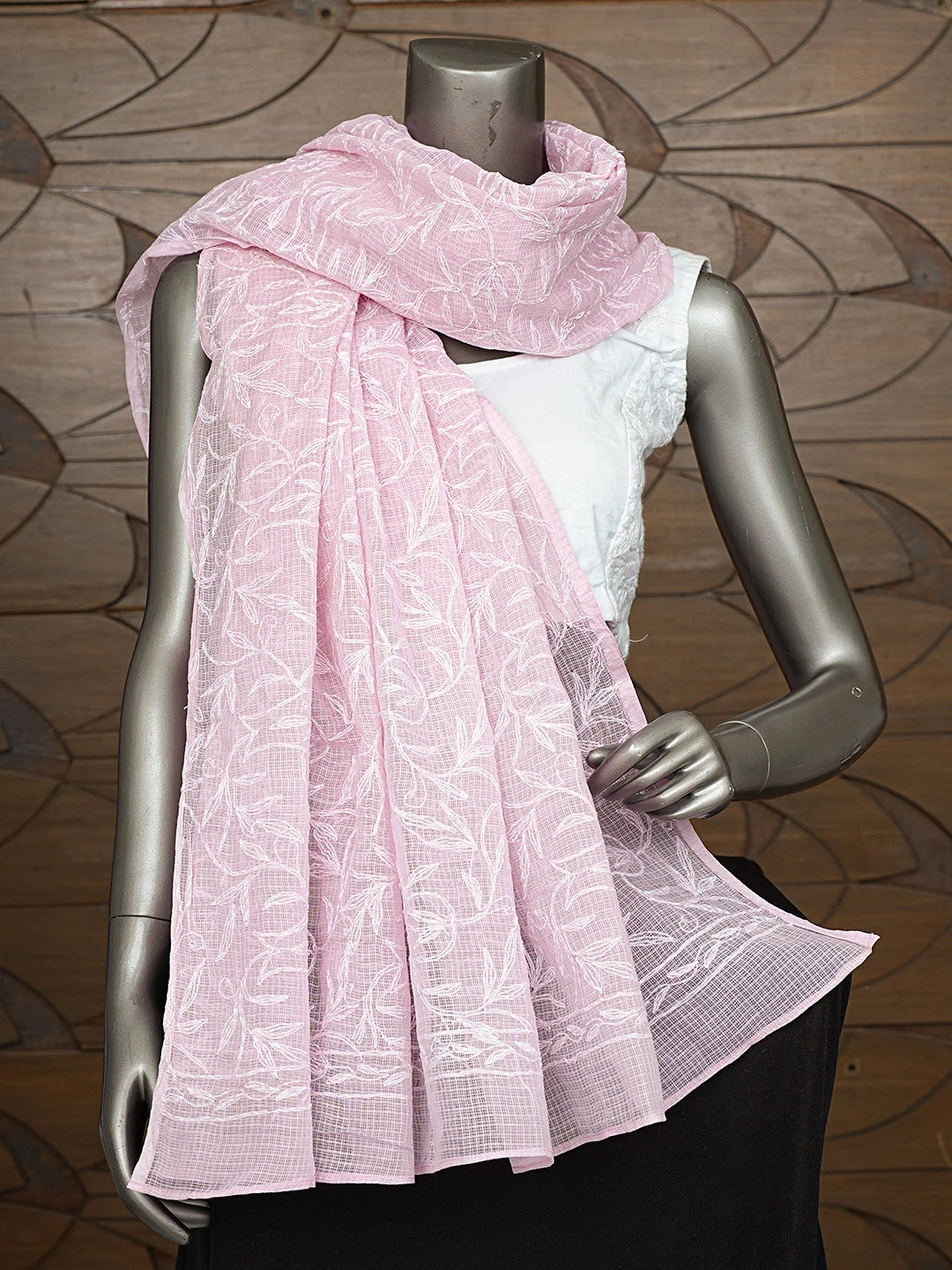 Ada Hand Embroidered Pink Kota Lucknowi Chikankari Dupatta 01A794394