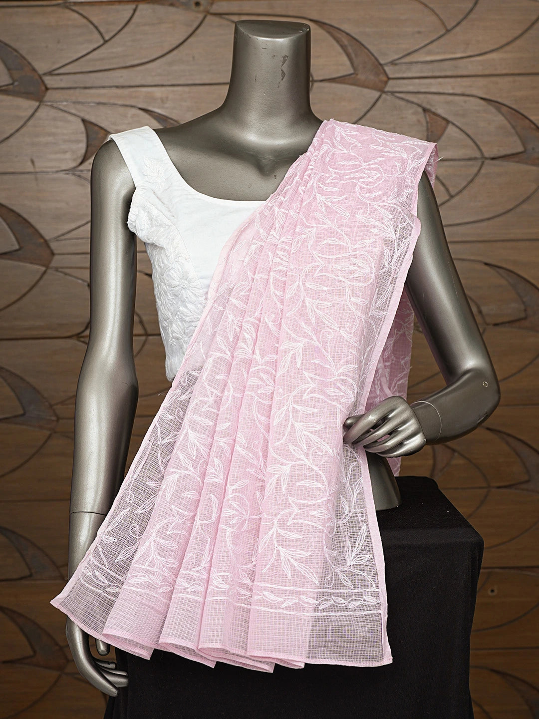 Ada Hand Embroidered Pink Kota Lucknowi Chikankari Dupatta 01A794394