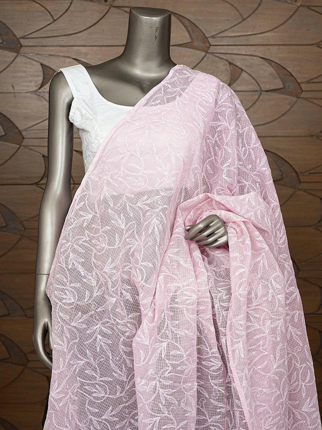 Ada Hand Embroidered Pink Kota Lucknowi Chikankari Dupatta 01A794394