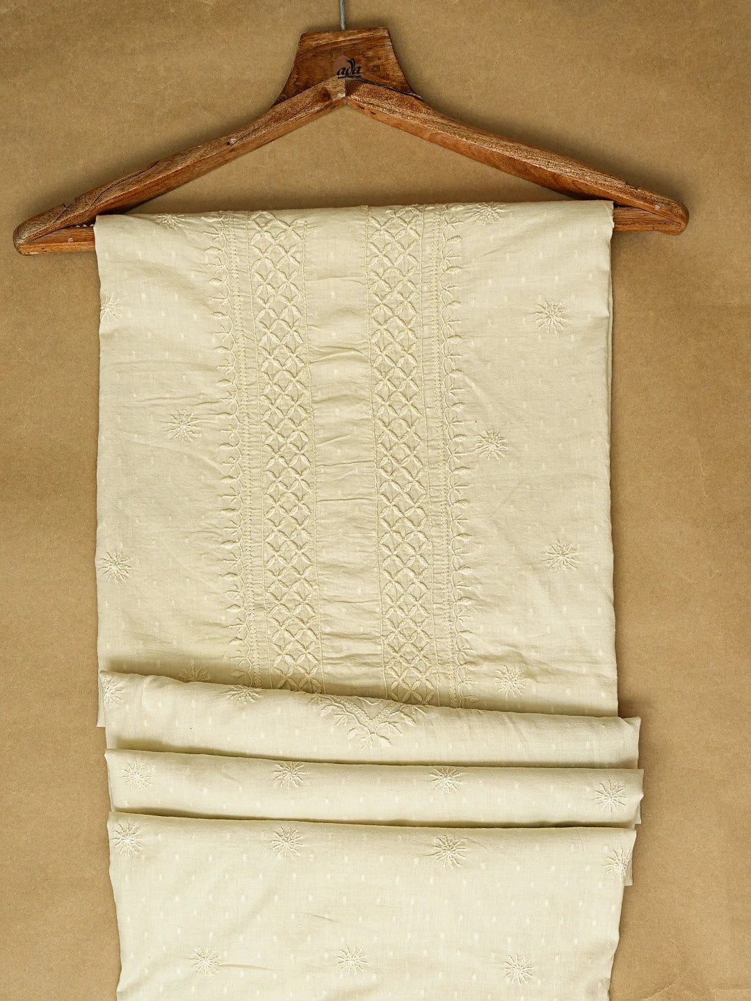 Ada Hand Embroidered Beige Cotton Lucknowi Chikankari Unstitched Men's Kurta Piece 01A749151
