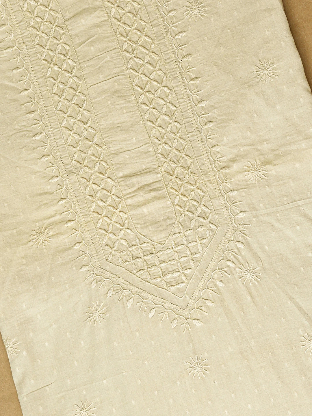 Ada Hand Embroidered Beige Cotton Lucknowi Chikankari Unstitched Men's Kurta Piece 01A749151