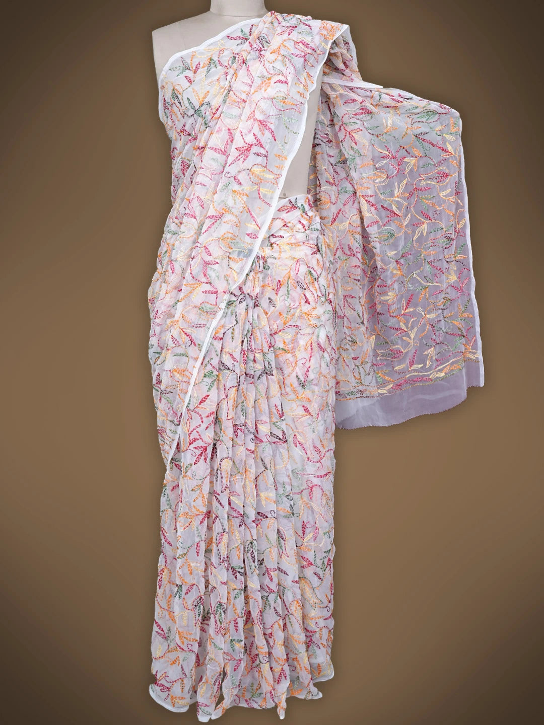 Ada Hand Embroidered White Georgette Lucknowi Chikankari Saree and Blouse 01A838103