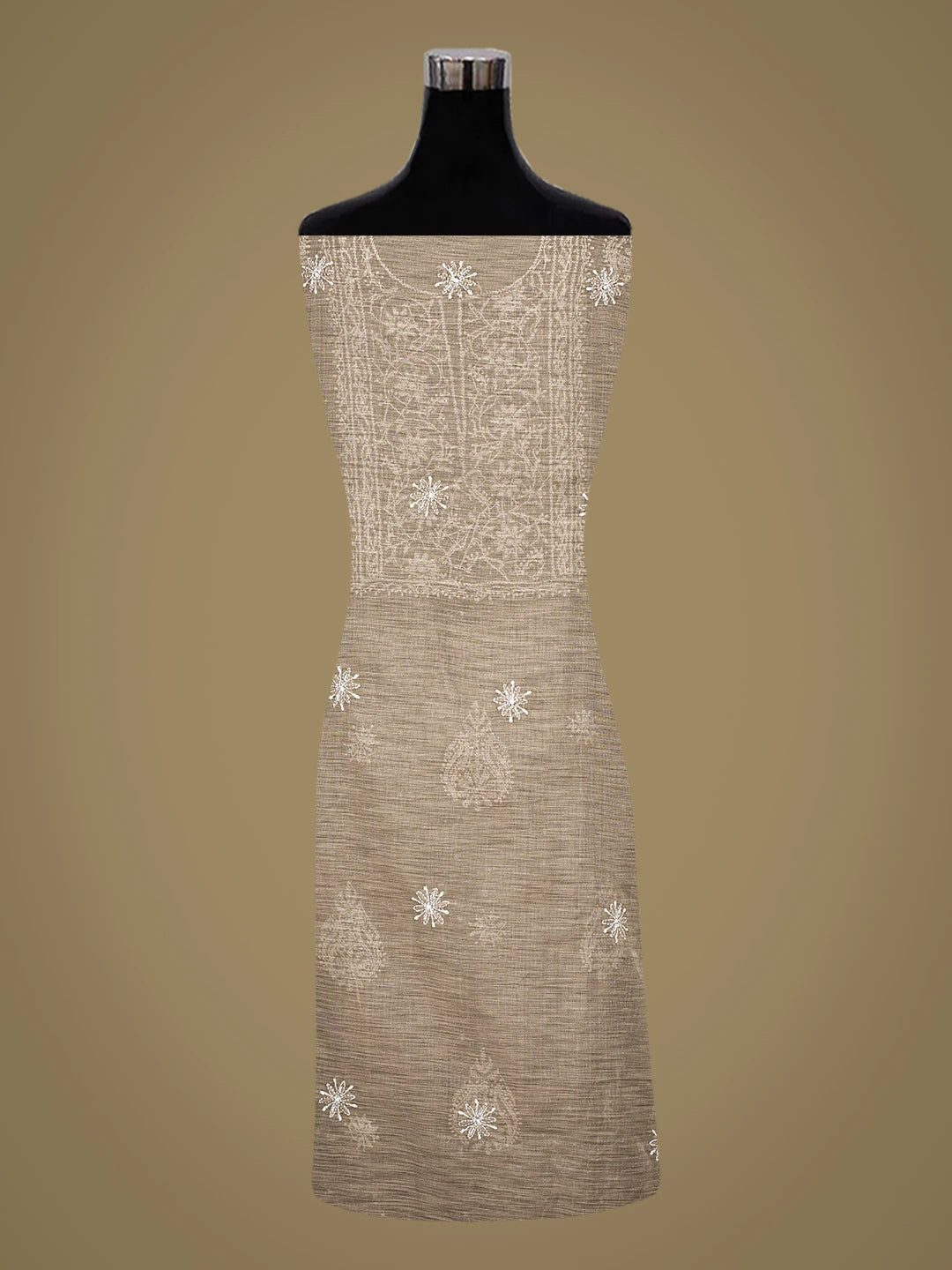 Ada Hand Embroidered Beaver Brown Tissue Lucknowi Chikankari Unstitched Kurta Dupatta Set With Cutdana Work 01A737456