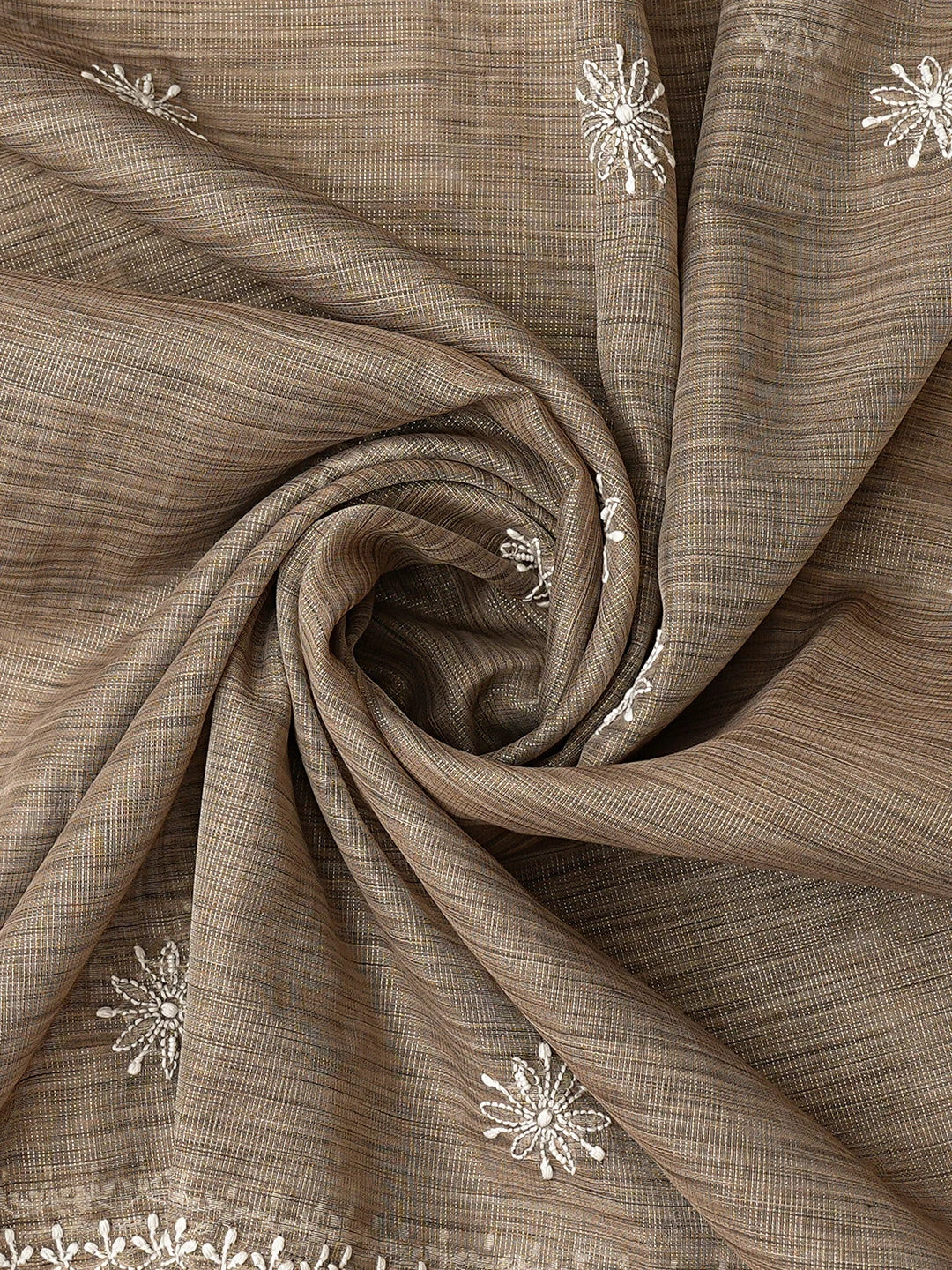 Ada Hand Embroidered Beaver Brown Tissue Lucknowi Chikankari Unstitched Kurta Dupatta Set With Cutdana Work 01A737456