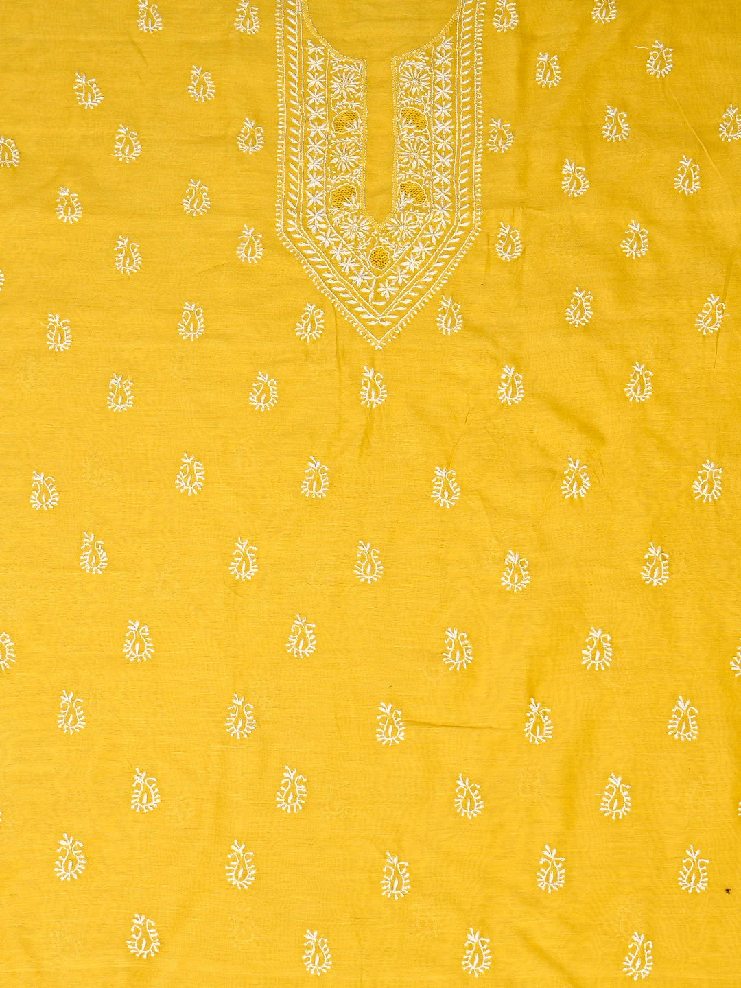 Ada Hand Embroidered Yellow Chanderi Lucknowi Chikankari Unstitched Men's Kurta Piece 01A836894