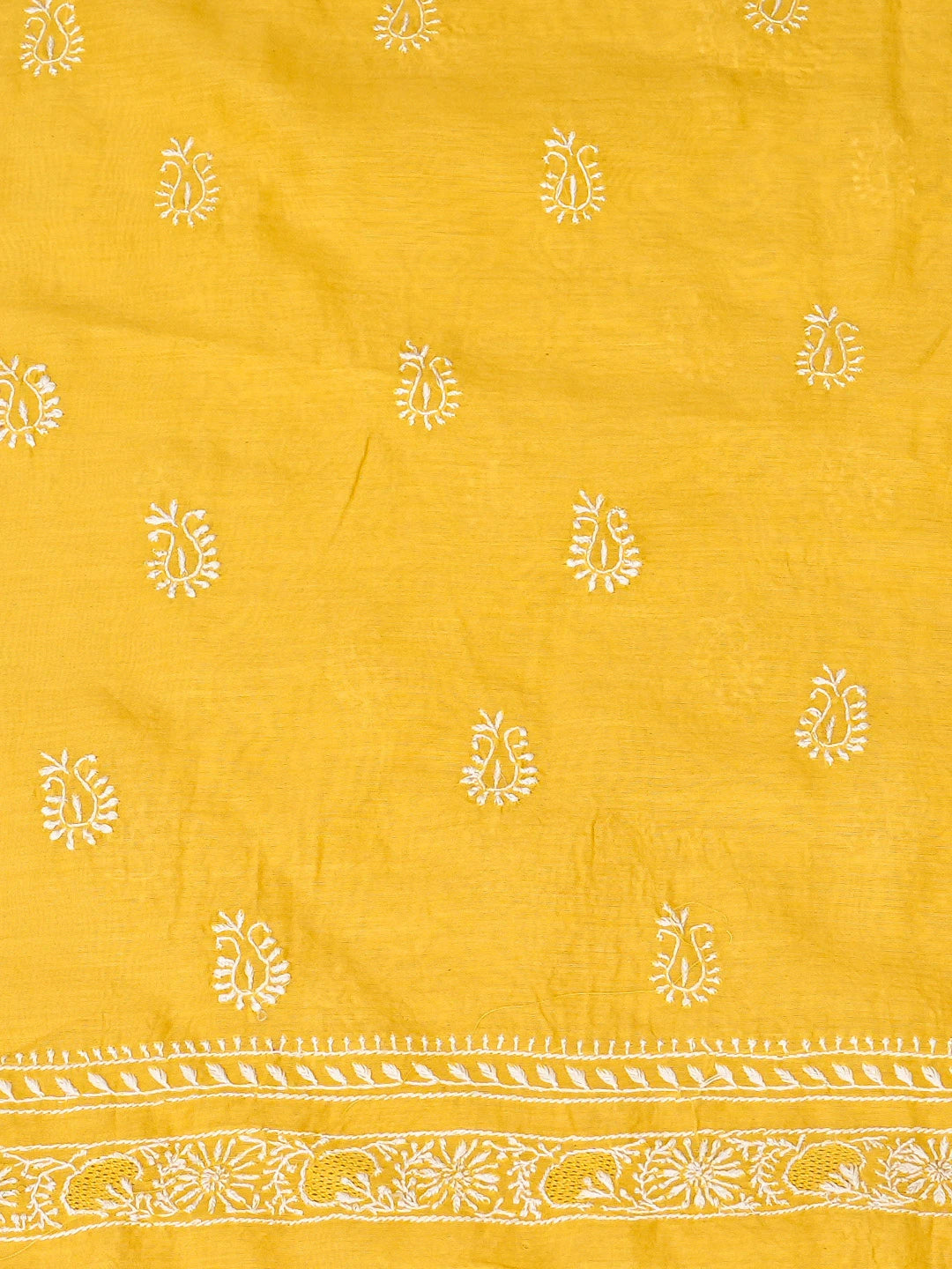 Ada Hand Embroidered Yellow Chanderi Lucknowi Chikankari Unstitched Men's Kurta Piece 01A836894