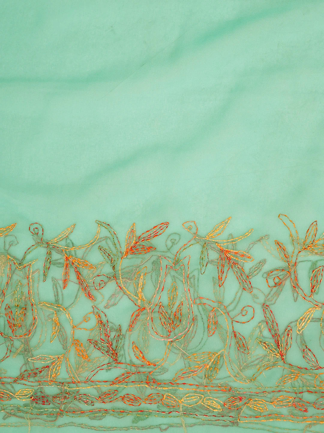 Ada Hand Embroidered Green Georgette Lucknowi Chikankari Saree and Blouse 01A838104