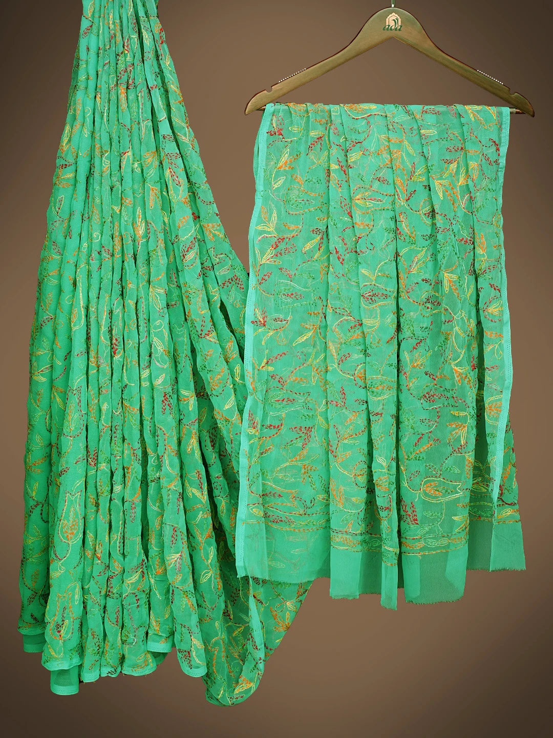 Ada Hand Embroidered Green Georgette Lucknowi Chikankari Saree and Blouse 01A838104