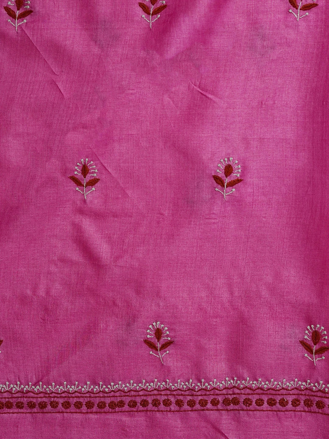 Ada Hand Embroidered Magenta Silk Lucknowi Chikankari Unstitched Kurta Dupatta Set 01A837218