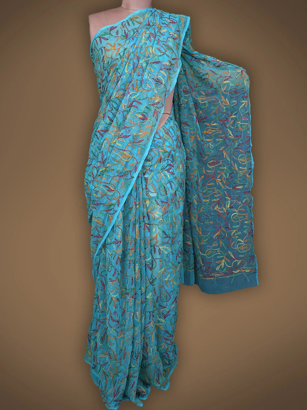 Ada Hand Embroidered Blue Georgette Lucknowi Chikankari Saree and Blouse 01A838102