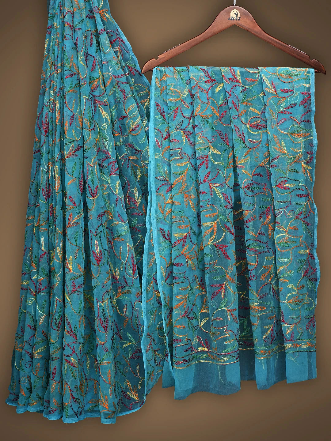 Ada Hand Embroidered Blue Georgette Lucknowi Chikankari Saree and Blouse 01A838102