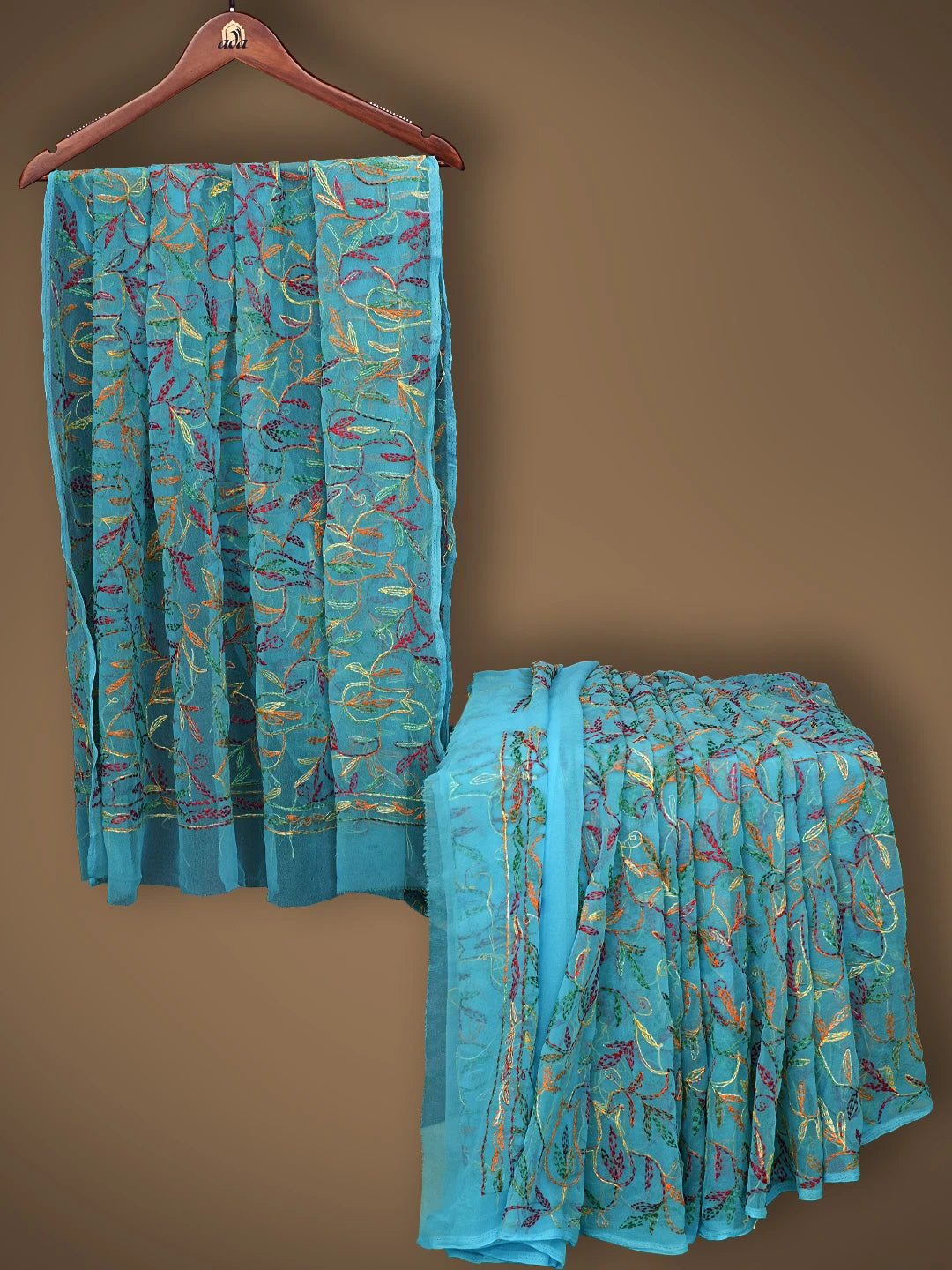 Ada Hand Embroidered Blue Georgette Lucknowi Chikankari Saree and Blouse 01A838102