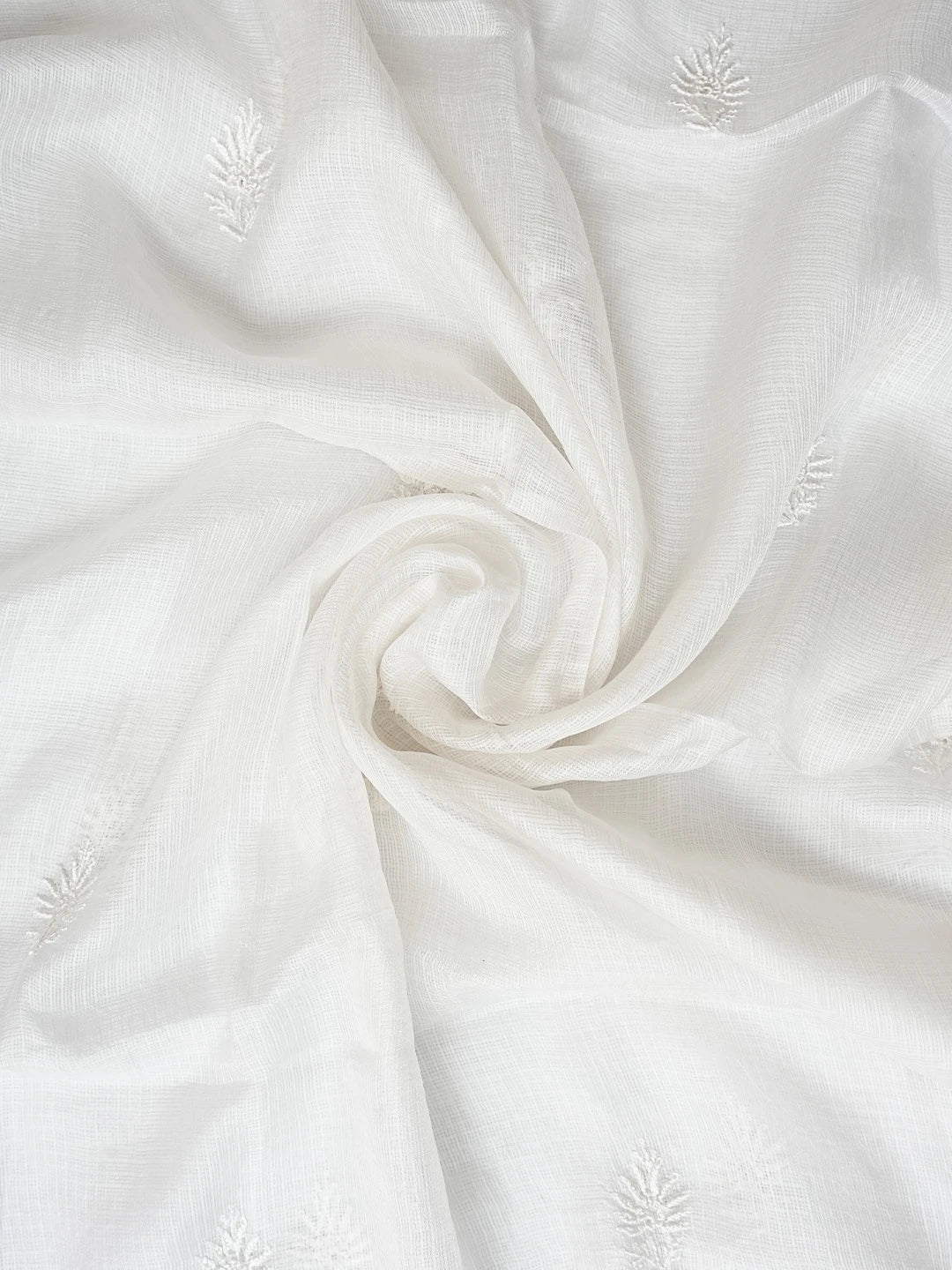 Ada Hand Embroidered White Kota Silk Lucknowi Chikankari Unstitched Kurta Dupatta Set 01A600678