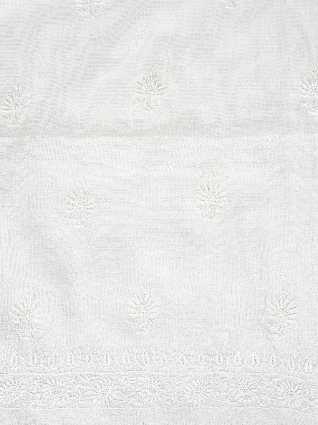 Ada Hand Embroidered White Kota Silk Lucknowi Chikankari Unstitched Kurta Dupatta Set 01A600678