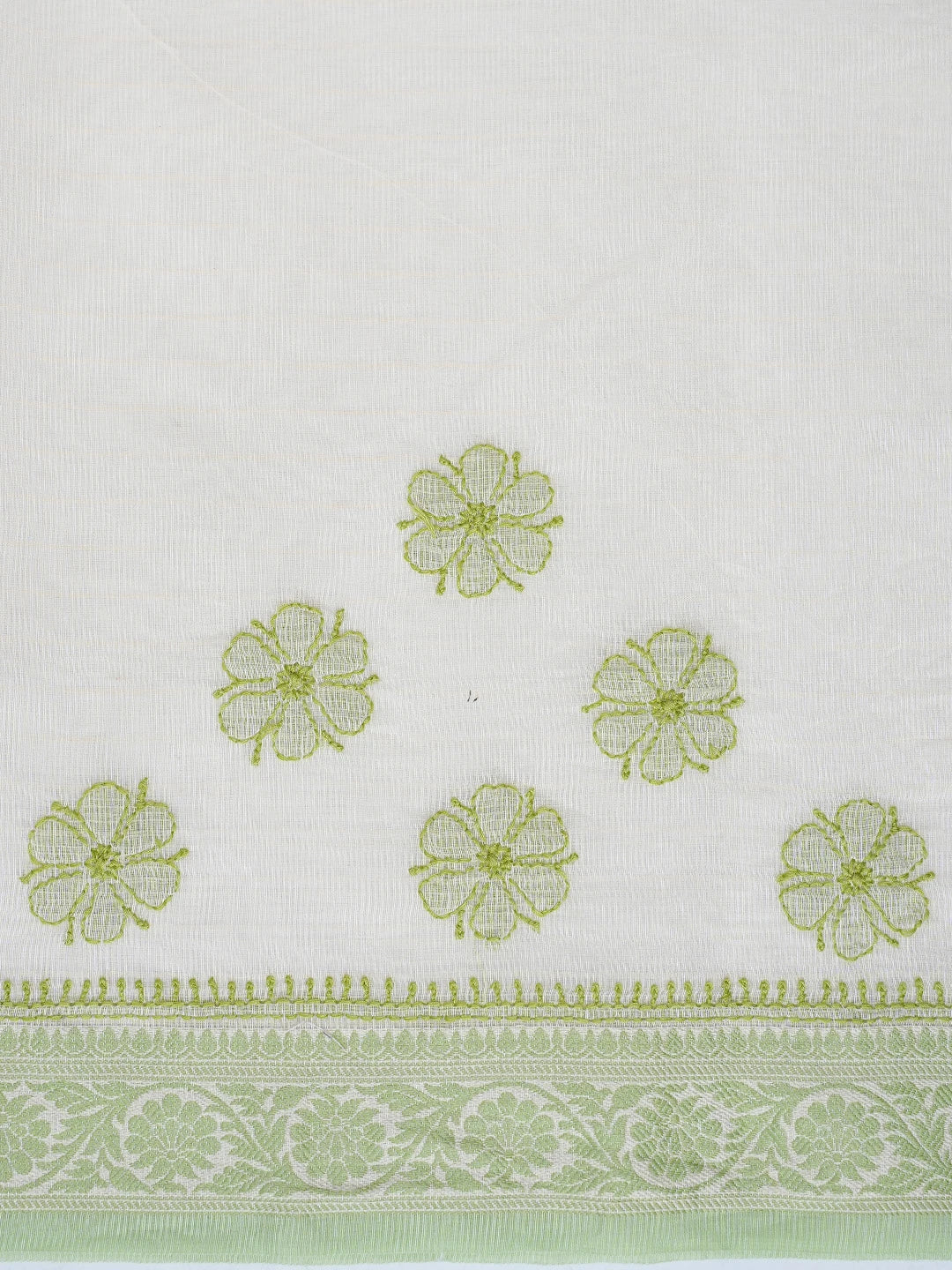 Ada Hand Embroidered Cream Chanderi Lucknowi Chikankari Saree and Blouse 01A837951