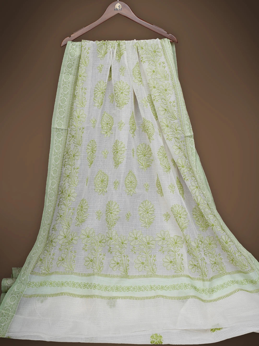 Ada Hand Embroidered Cream Chanderi Lucknowi Chikankari Saree and Blouse 01A837951