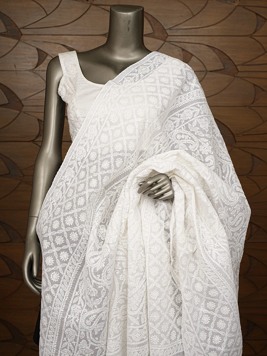 Ada Hand Embroidered White Cotton Lucknowi Chikankari Dupatta 01A801015
