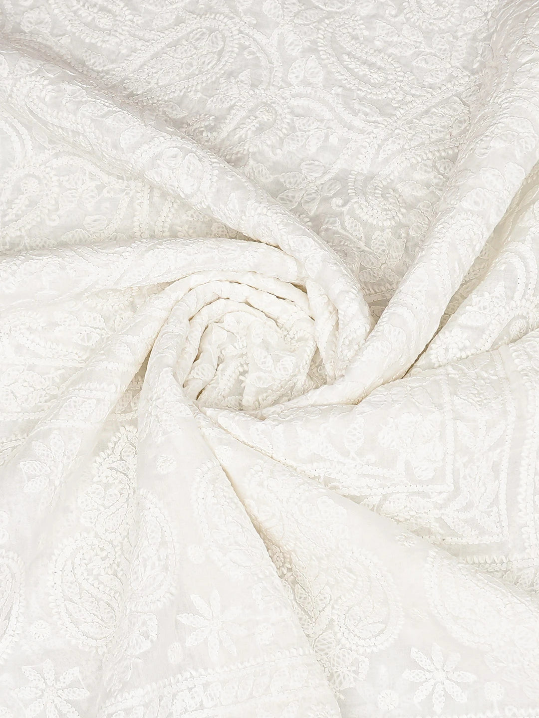 Ada Hand Embroidered White Cotton Lucknowi Chikankari Dupatta 01A801015