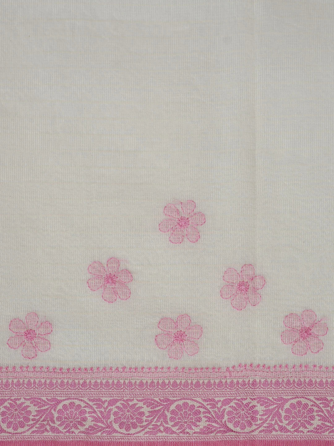 Ada Hand Embroidered Cream Chanderi Lucknowi Chikankari Saree and Blouse 01A837949