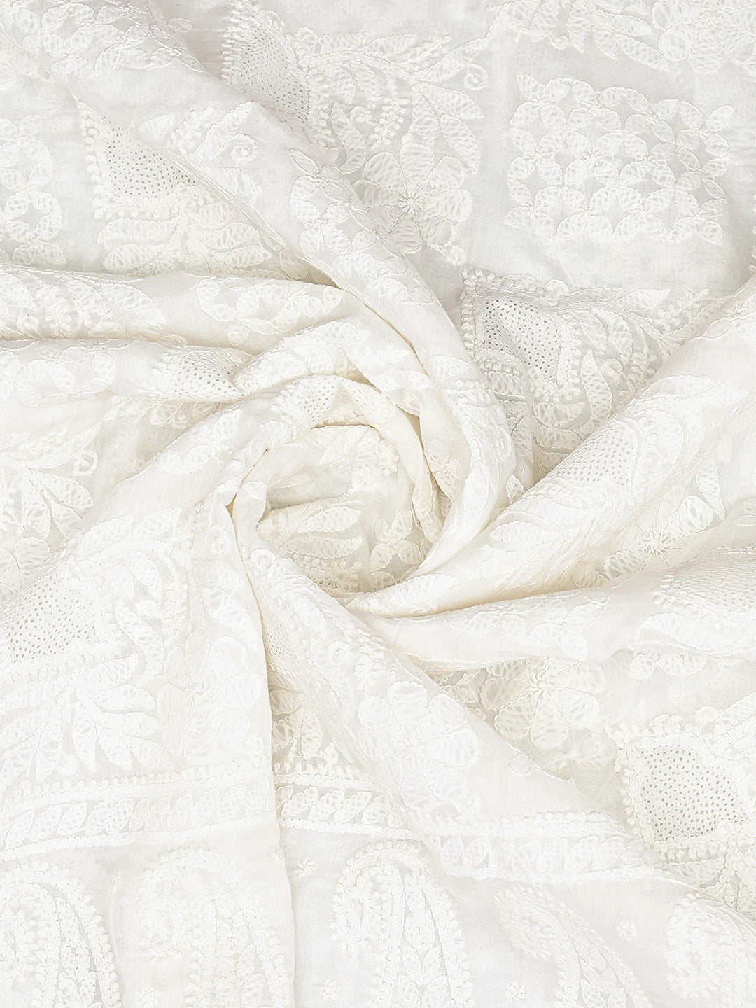 Ada Hand Embroidered White Cotton Lucknowi Chikankari Dupatta 01A801025