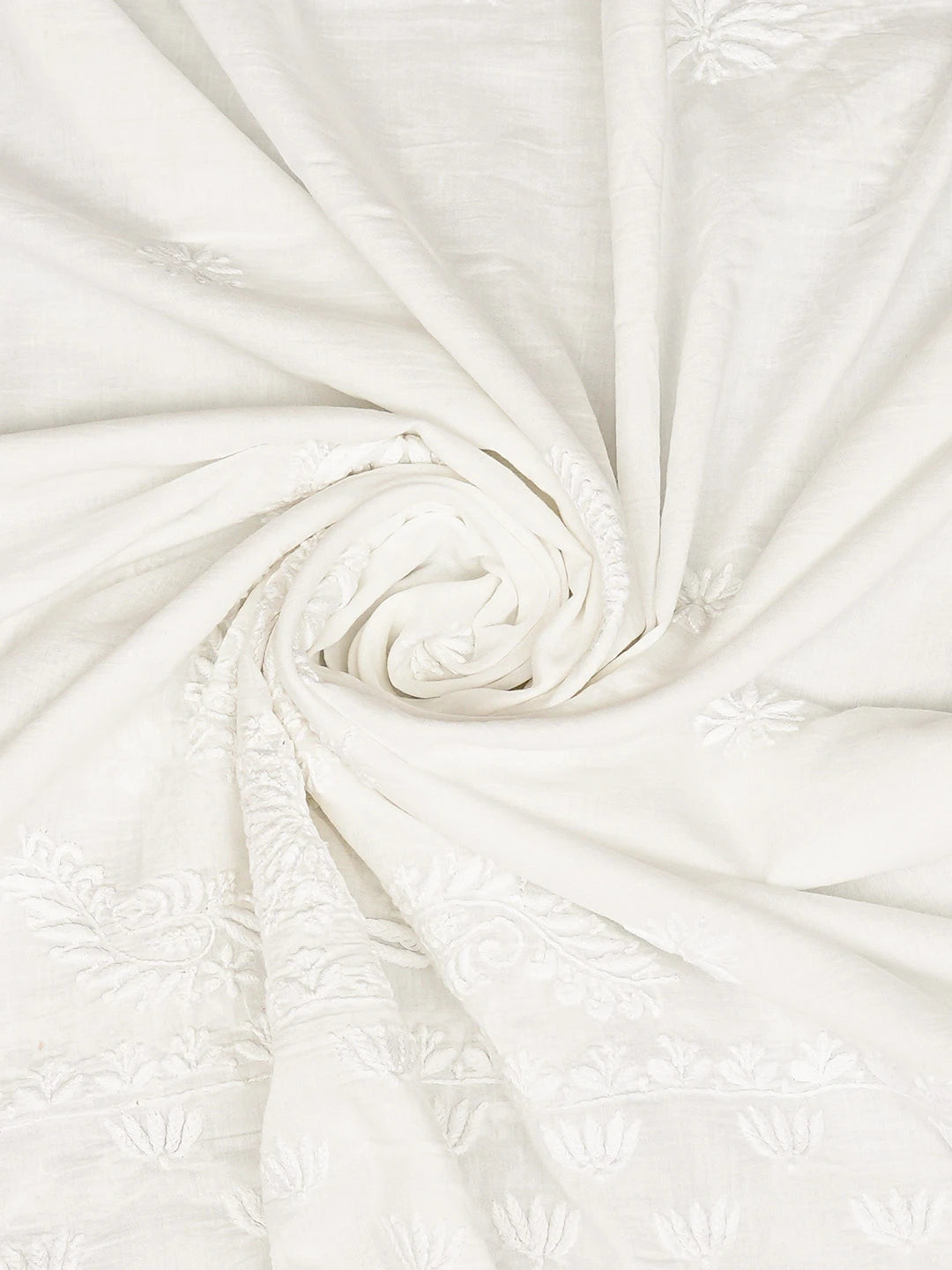 Ada Hand Embroidered White Cotton Lucknowi Chikankari Dupatta 01A832156