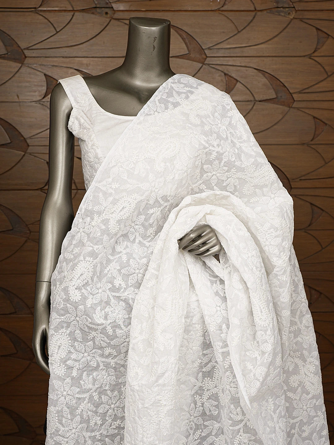 Ada Hand Embroidered White Cotton Lucknowi Chikankari Dupatta 01A780010