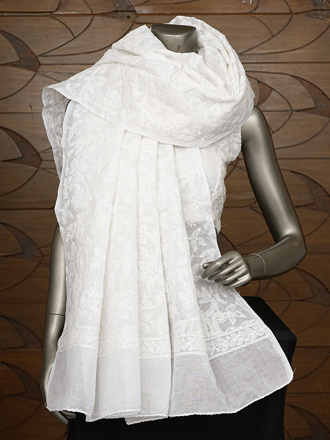 Ada Hand Embroidered White Cotton Lucknowi Chikankari Dupatta 01A780010