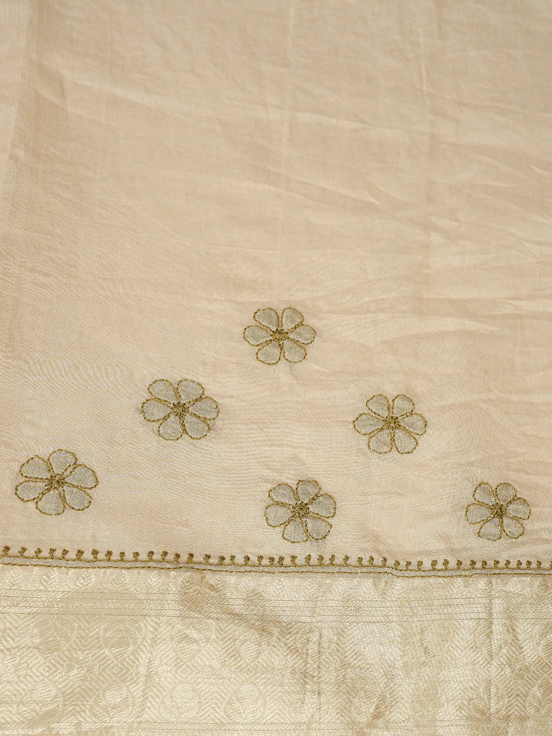 Ada Hand Embroidered Fawn Chanderi Lucknowi Chikankari Saree and Blouse 01A837953