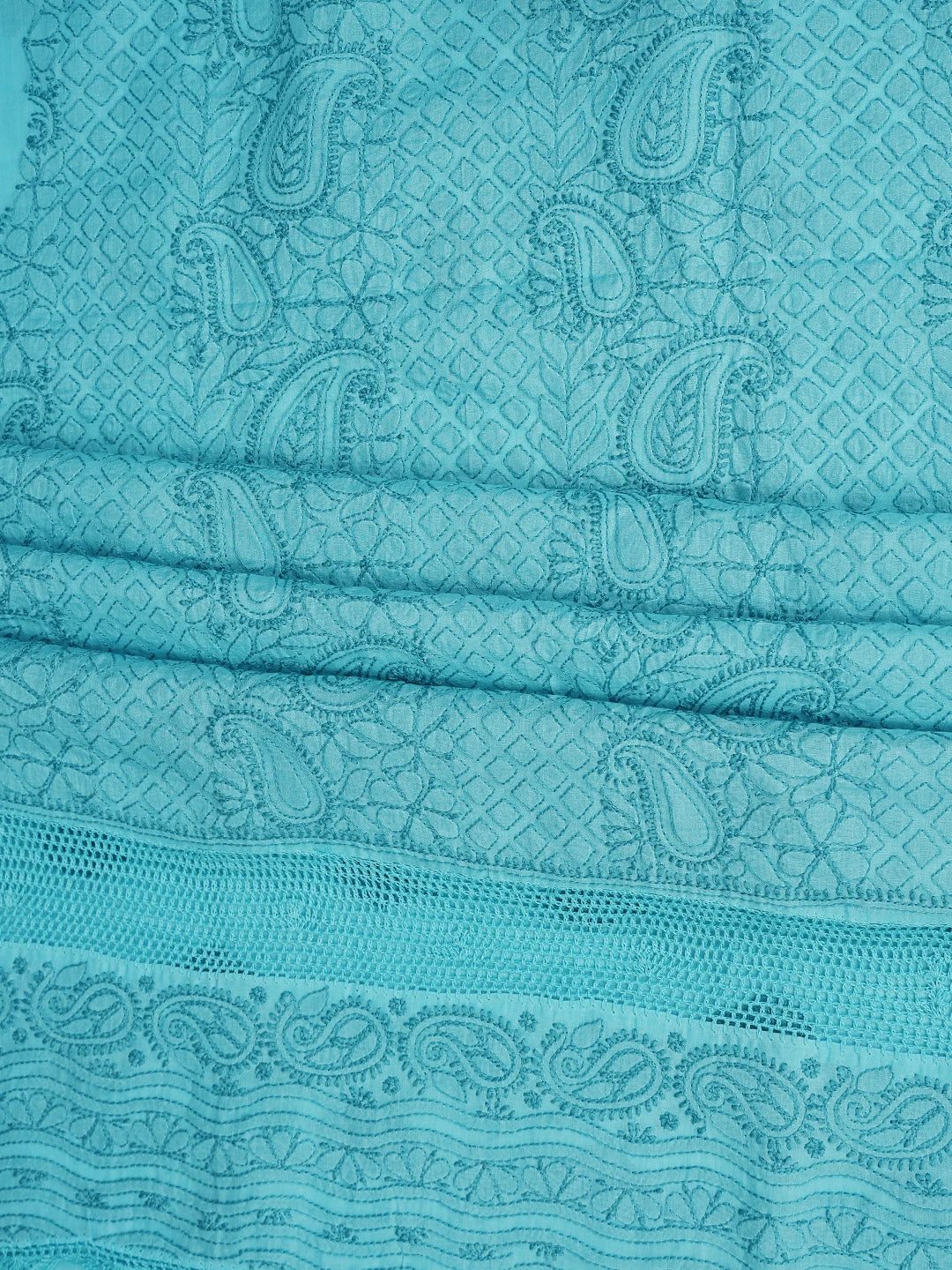 Ada Hand Embroidered Blue Cotton Lucknowi Chikankari Unstitched Suit Piece 01A839481