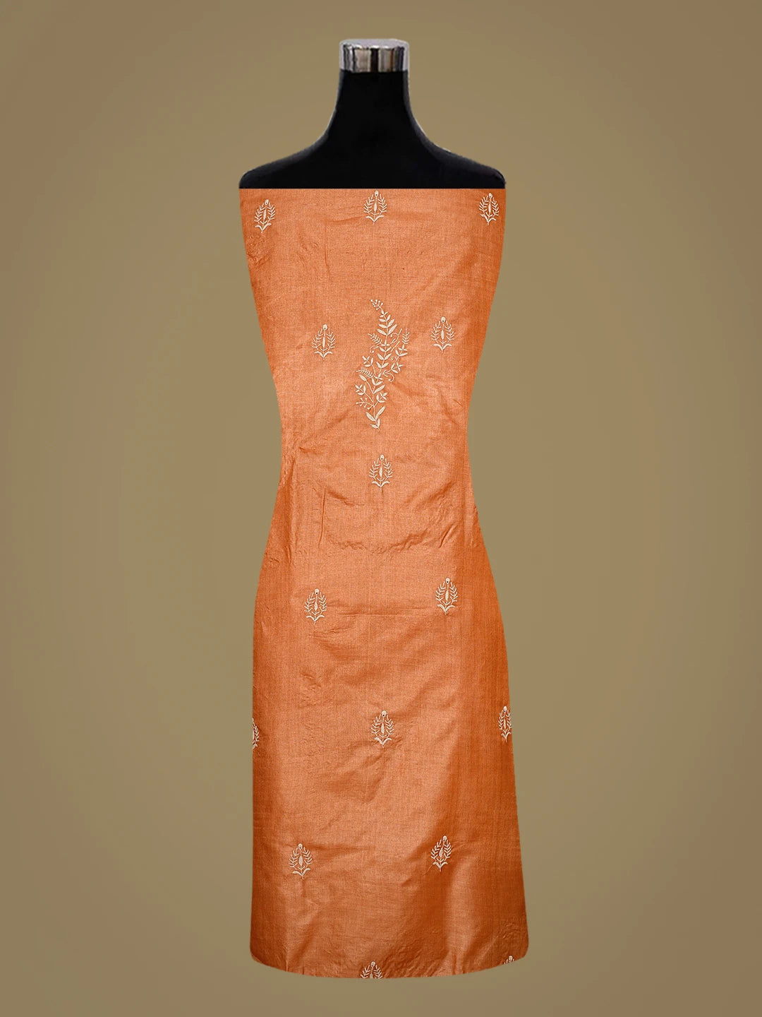 Ada Hand Embroidered Rust Tussar Silk Lucknowi Chikankari Unstitched Kurta Dupatta Set 01A836312