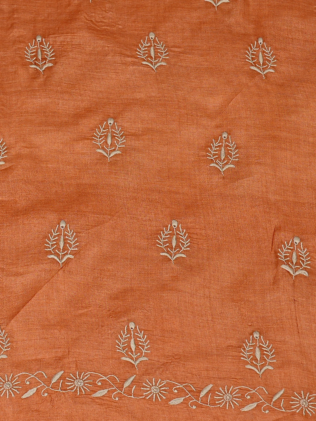 Ada Hand Embroidered Rust Tussar Silk Lucknowi Chikankari Unstitched Kurta Dupatta Set 01A836312