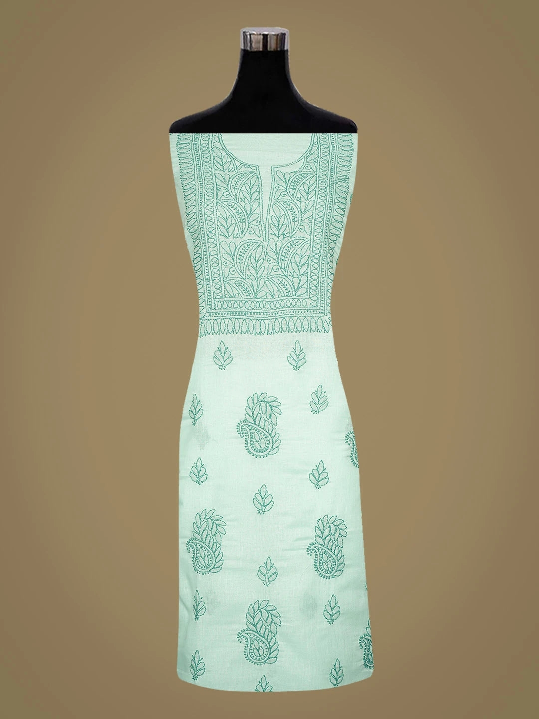 Ada Hand Embroidered Sea Green Cotton Lucknowi Chikankari Unstitched Kurta Piece 01A816544